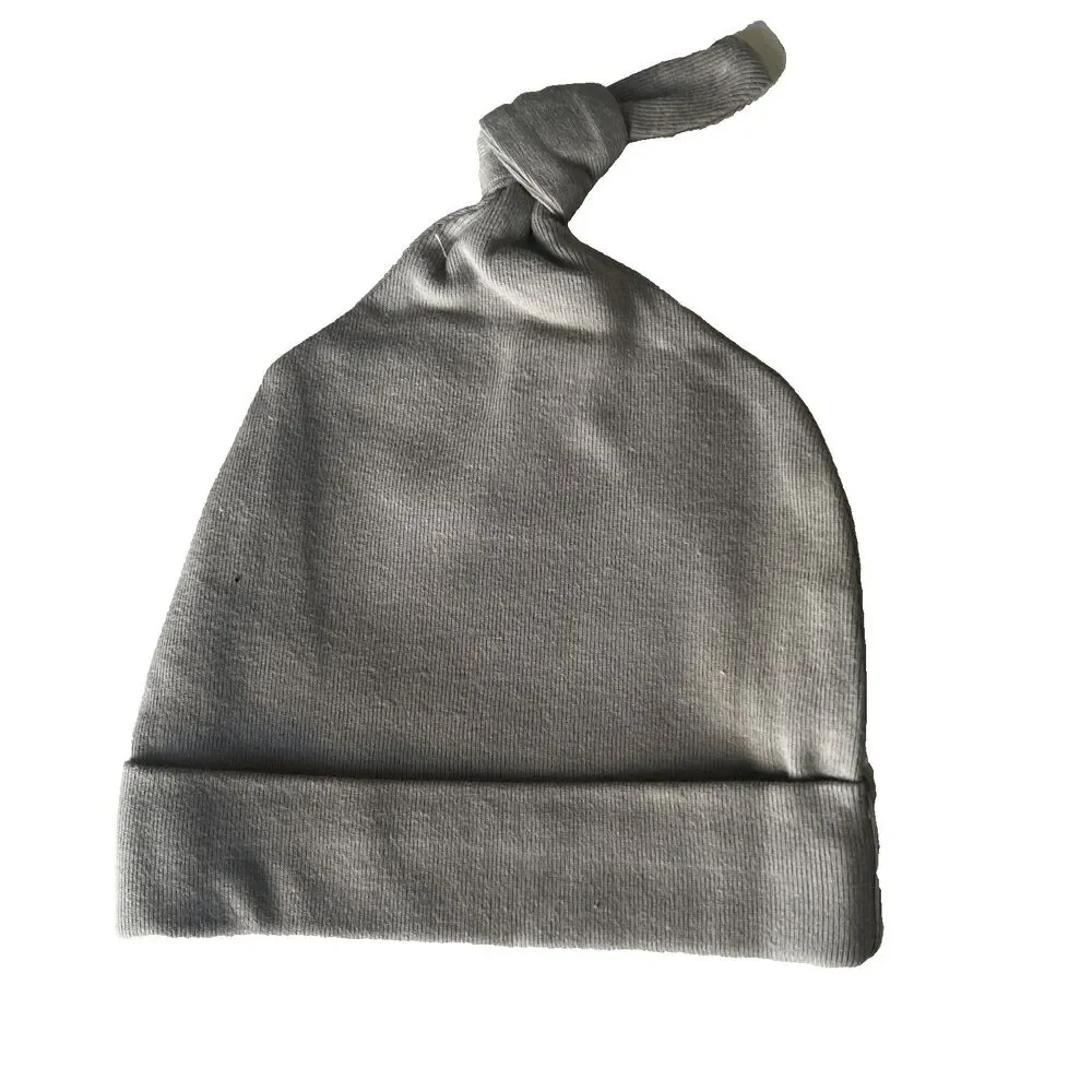 Monica+Andy Baby Beanie Gray Tie Knot Top Knit Cap OS Organic Cotton NWT